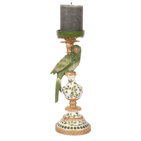 Kandelaar Papegaai 32 cm - Groen - Resin