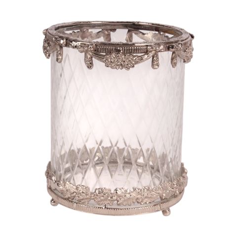 Tealight Holder 17 cm - Silver - Brass / Glass
