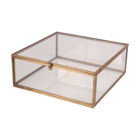 Sieradendoos 20x20x8 cm - Goud - Glas