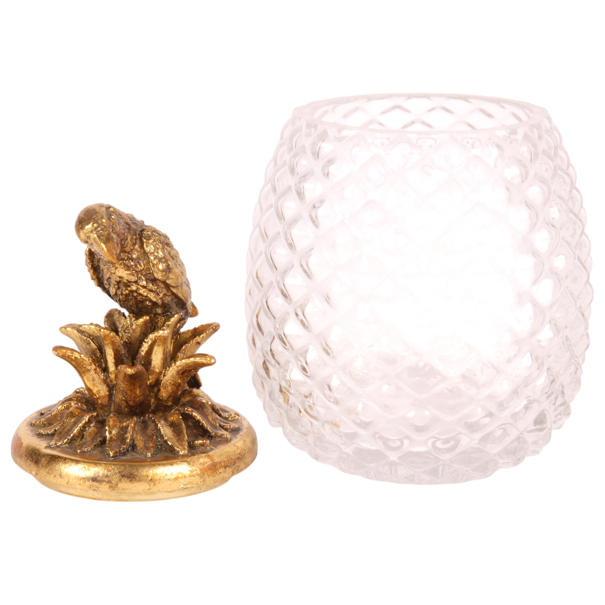 Pot met Deksel 22 cm - Papegaai - Goud - Resin