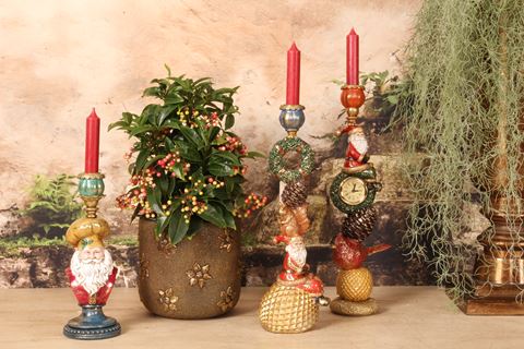 Kandelaar Kerstman 25 cm - Goud - Resin