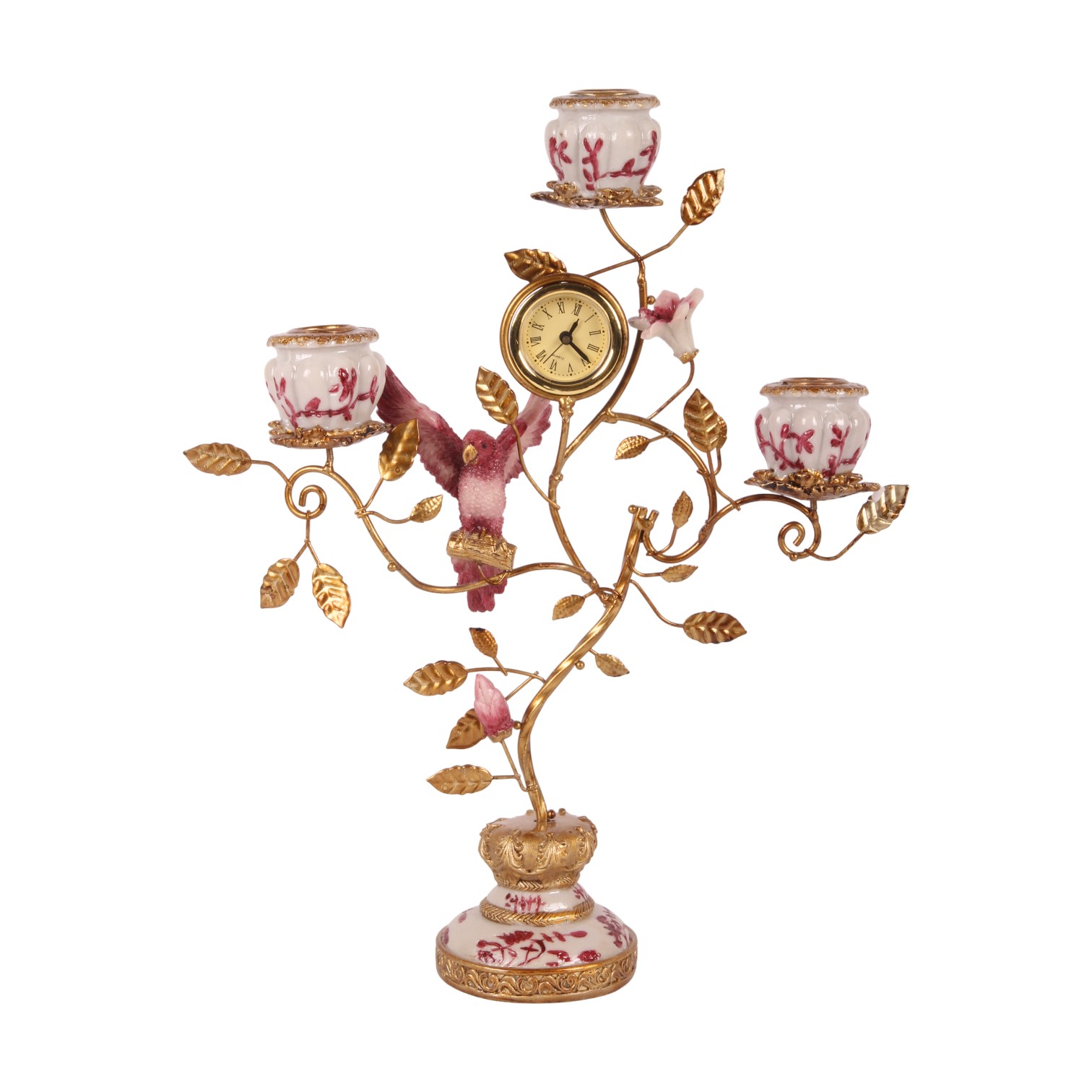 Kandelaar Papegaai met Klok 32 cm - Rood - Resin