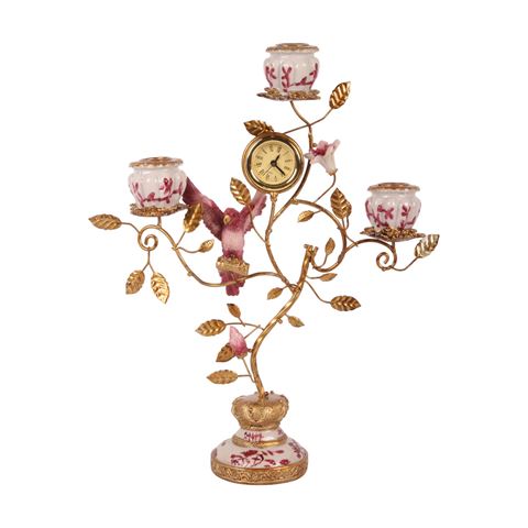 Parrot Candle Holder with Clock 32 cm - Red - Resin