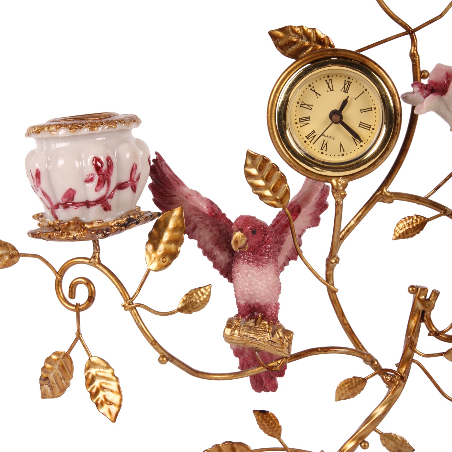 Kandelaar Papegaai met Klok 32 cm - Rood - Resin