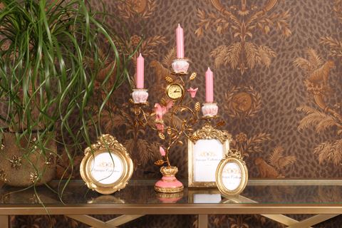 Parrot Candle Holder with Clock 32 cm - Pink - Resin
