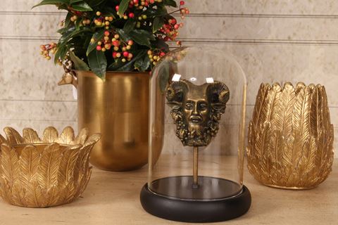 Bacchus-Figur mit Glasglocke 23 cm – Gold – Kunstharz