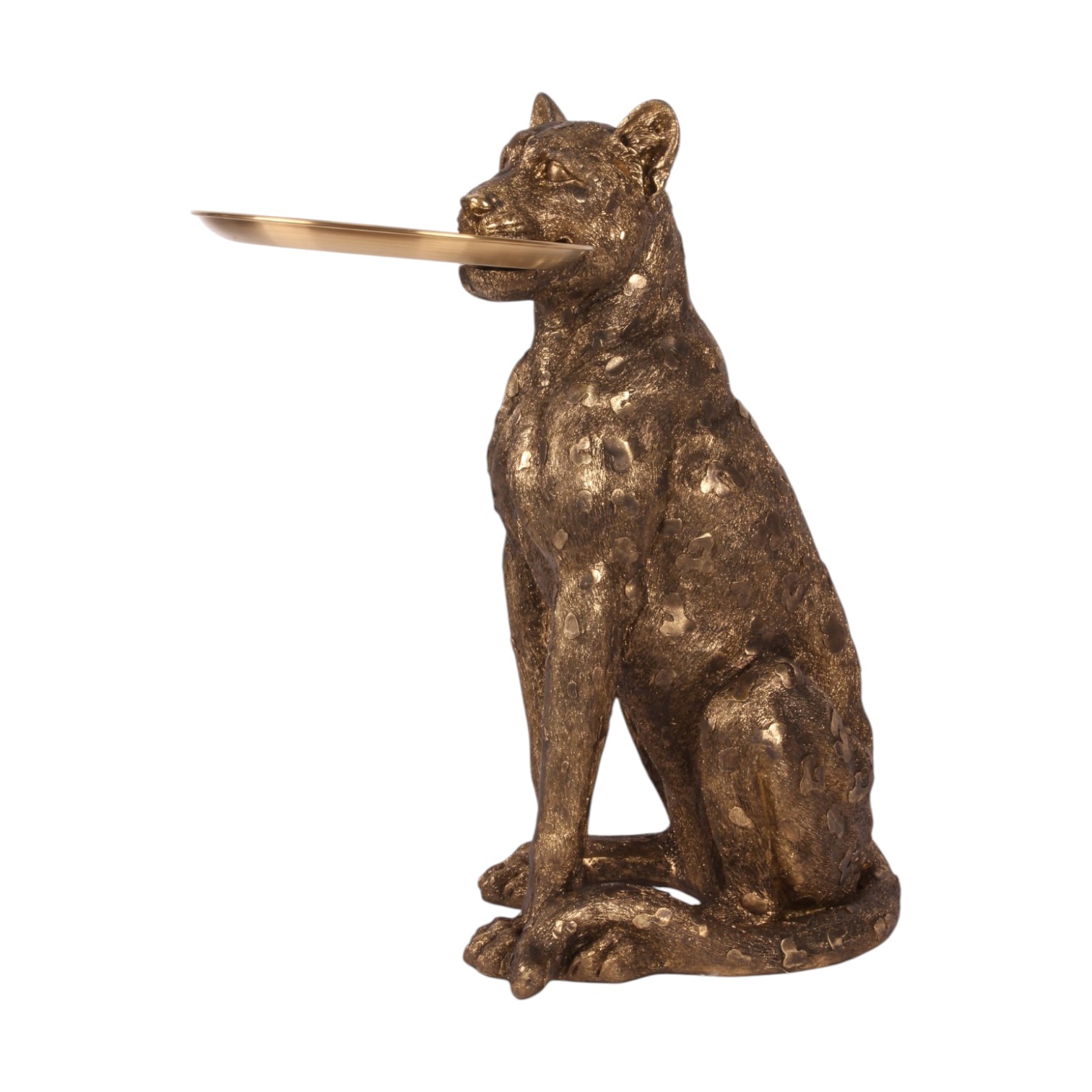 Luipaard met bord 62 cm - Goud - Hars