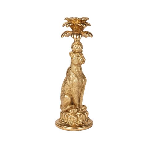 Bougeoir léopard 23,5 cm - Doré - Résine