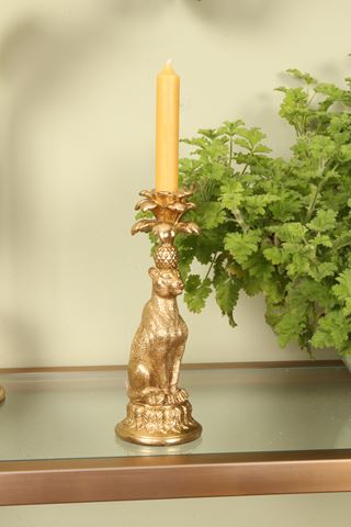 Bougeoir léopard 23,5 cm - Doré - Résine