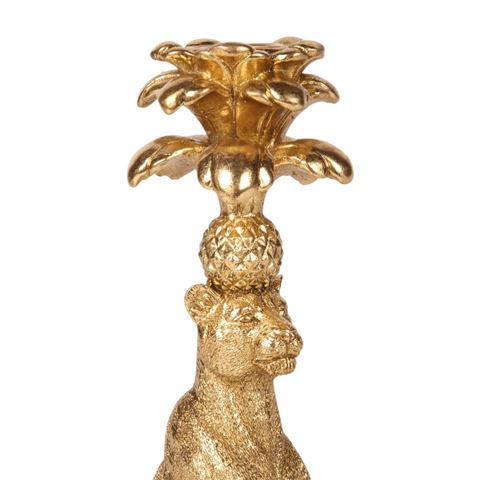 Bougeoir léopard 23,5 cm - Doré - Résine