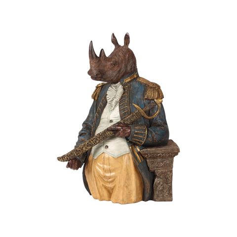 Standing Rhino Figurine - Dressed Design - 37 cm - Resin