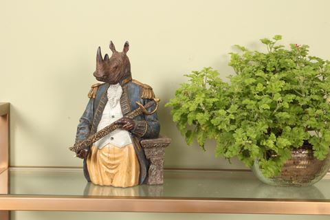 Standing Rhino Figurine - Dressed Design - 37 cm - Resin
