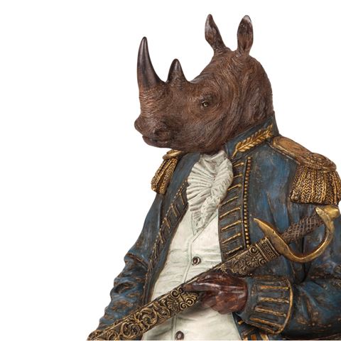 Standing Rhino Figurine - Dressed Design - 37 cm - Resin