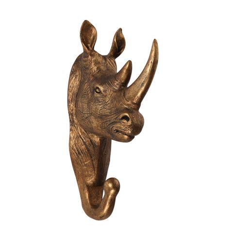 Wandhaak Neushoorn 18,5 cm - Goud - Resin