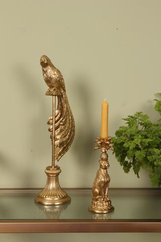 Bird Figurine on Stand 49 cm - Gold - Resin