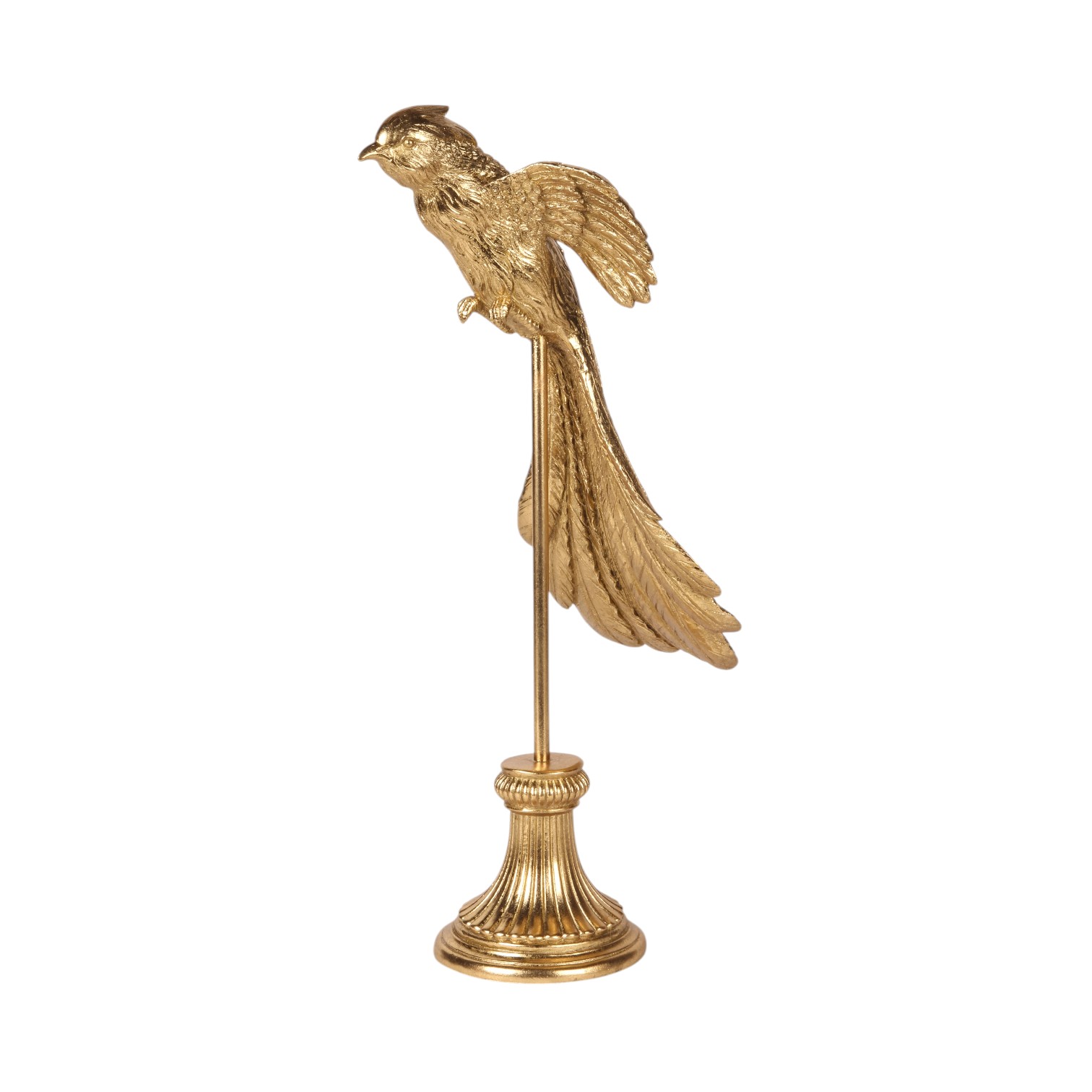 Bird Figurine on Stand 49,5 cm - Gold - Resin