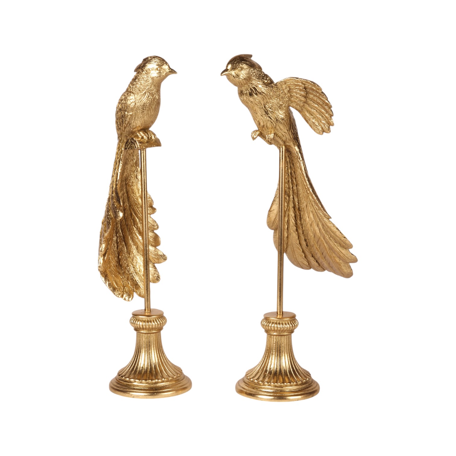 Bird Figurine on Stand 49,5 cm - Gold - Resin