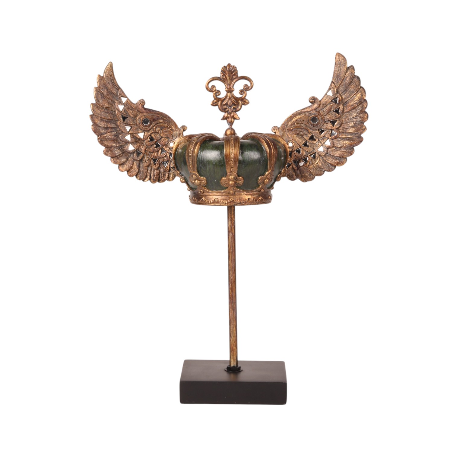 Royal Crown on Stand 36,5 cm - Green/Gold - Resin