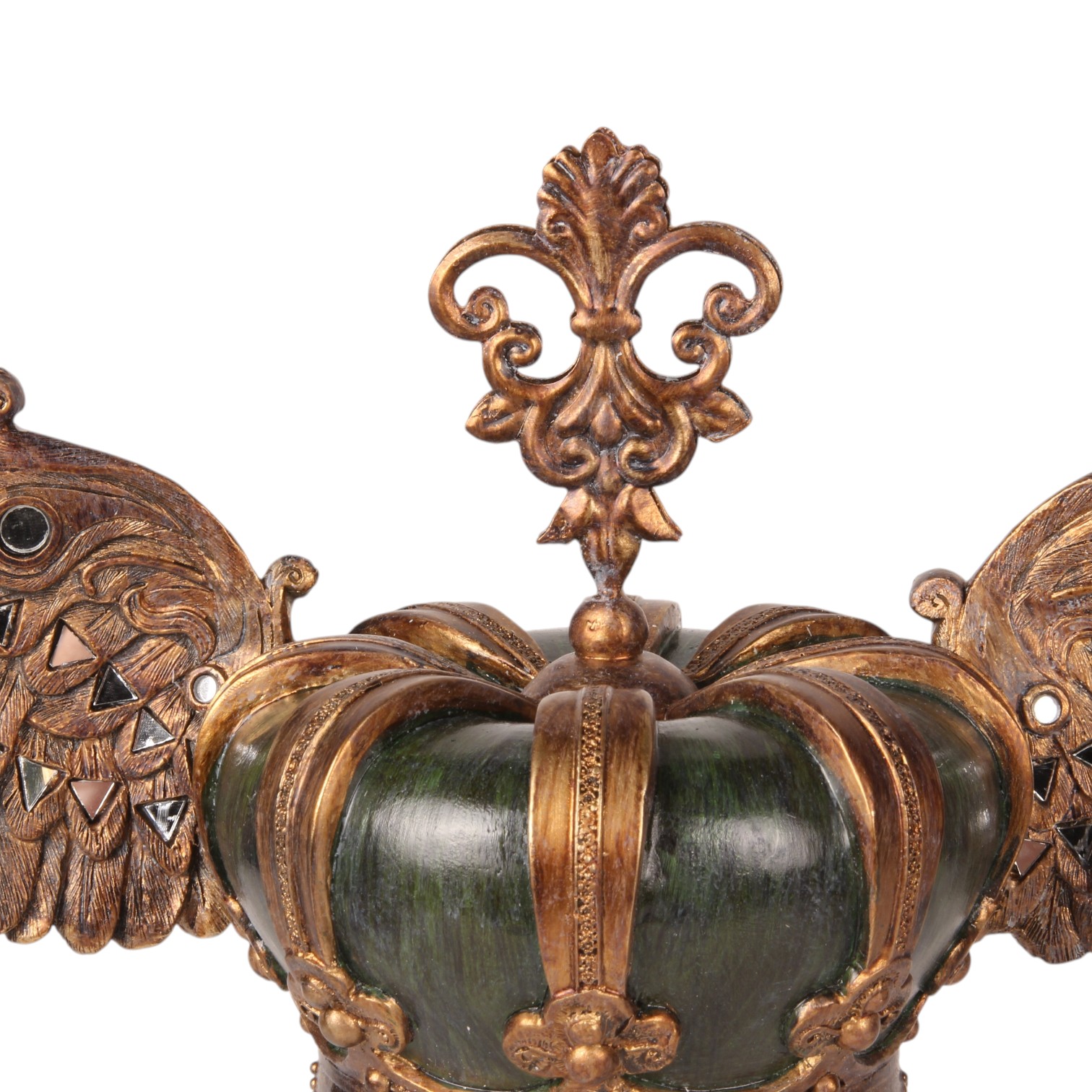Royal Crown on Stand 36,5 cm - Green/Gold - Resin