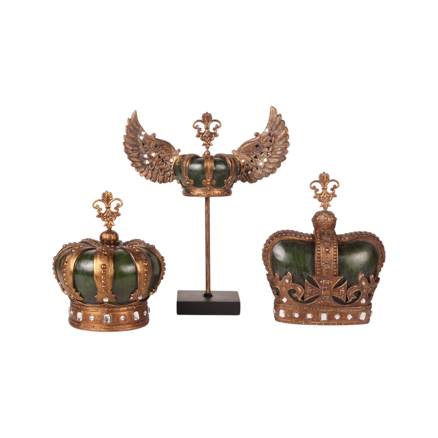 Royal Crown on Stand 36,5 cm - Green/Gold - Resin