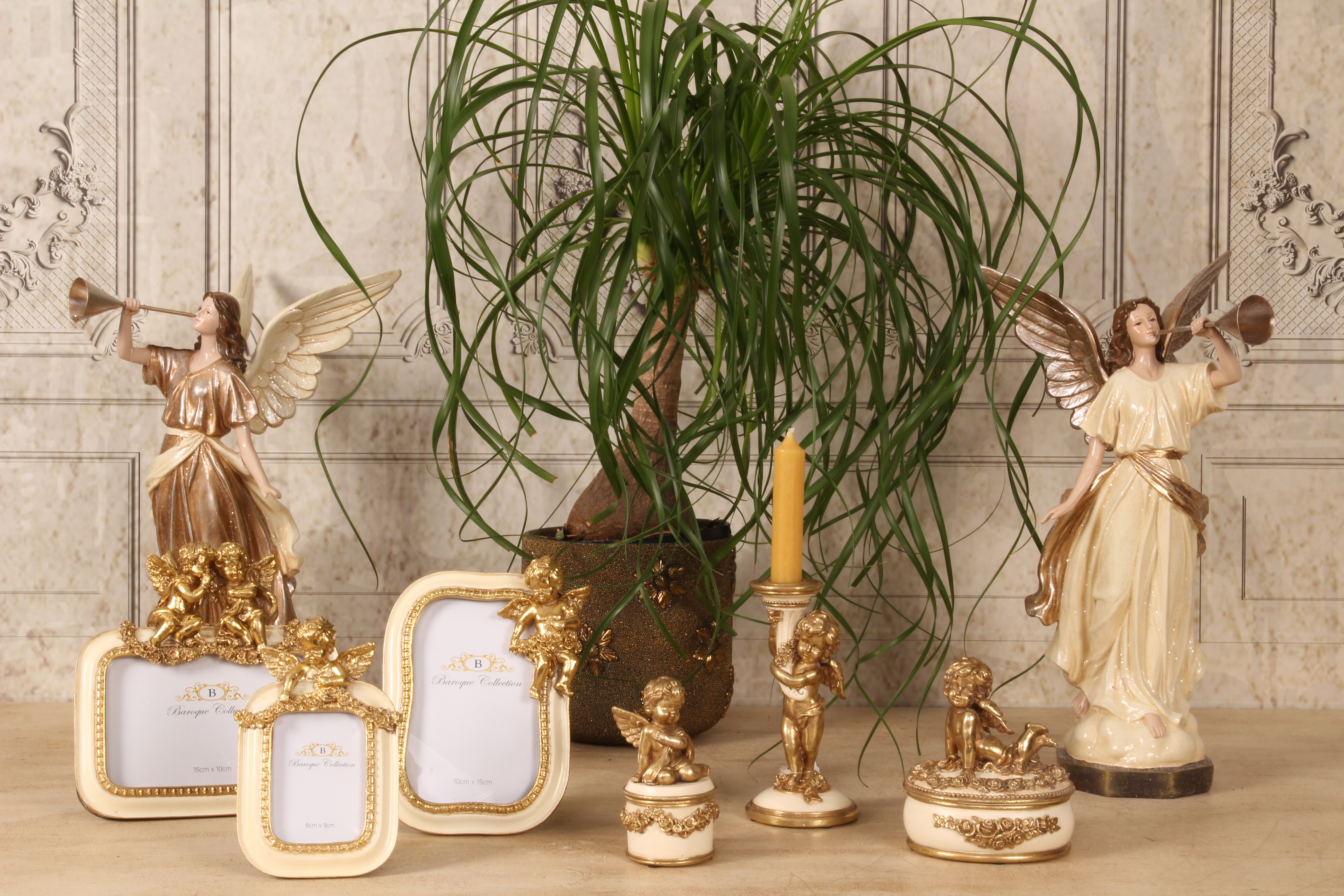 Fotolijst Engel 6 x 9 cm - Crème/Goud - Resin - Staand
