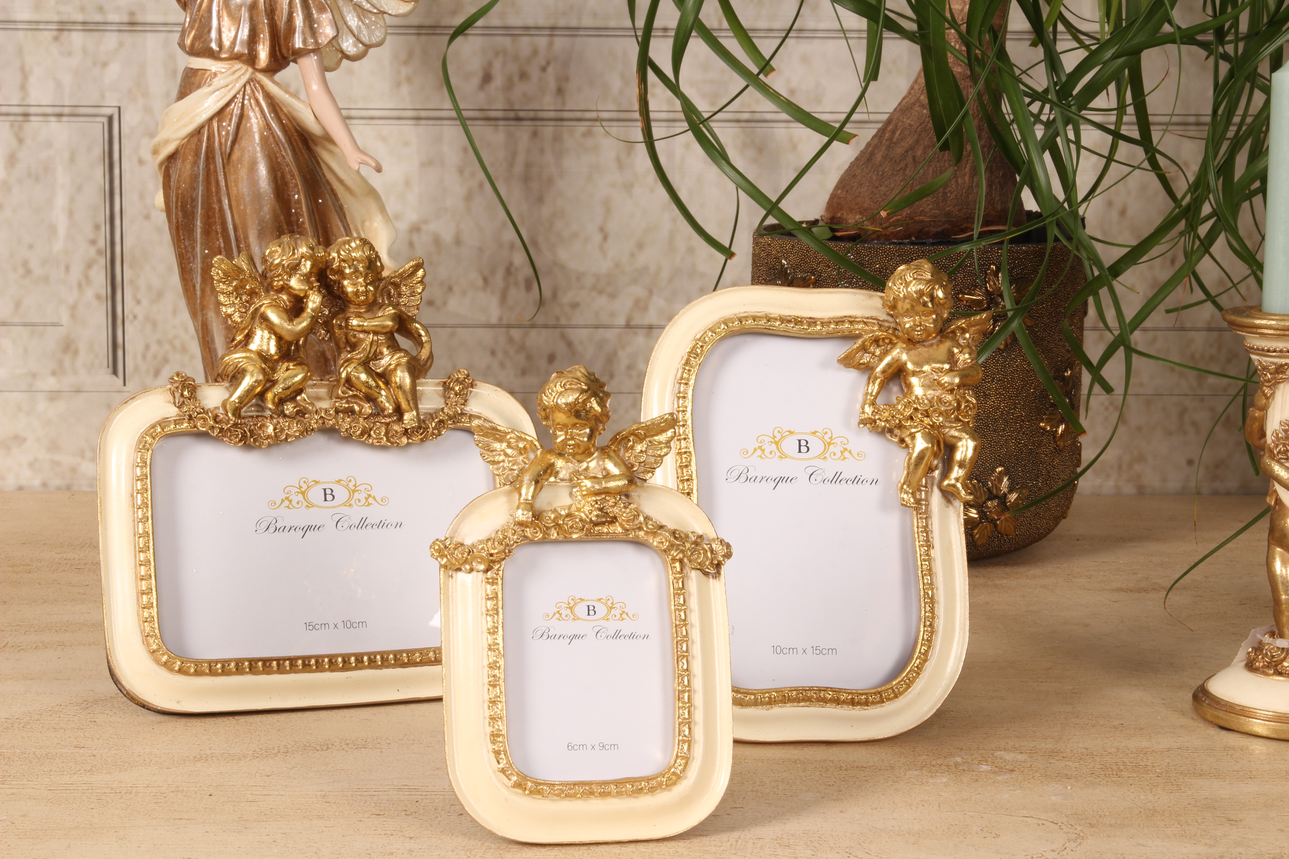 Fotolijst Engelen 15 x 10 cm - Crème/Goud - Resin - Liggend