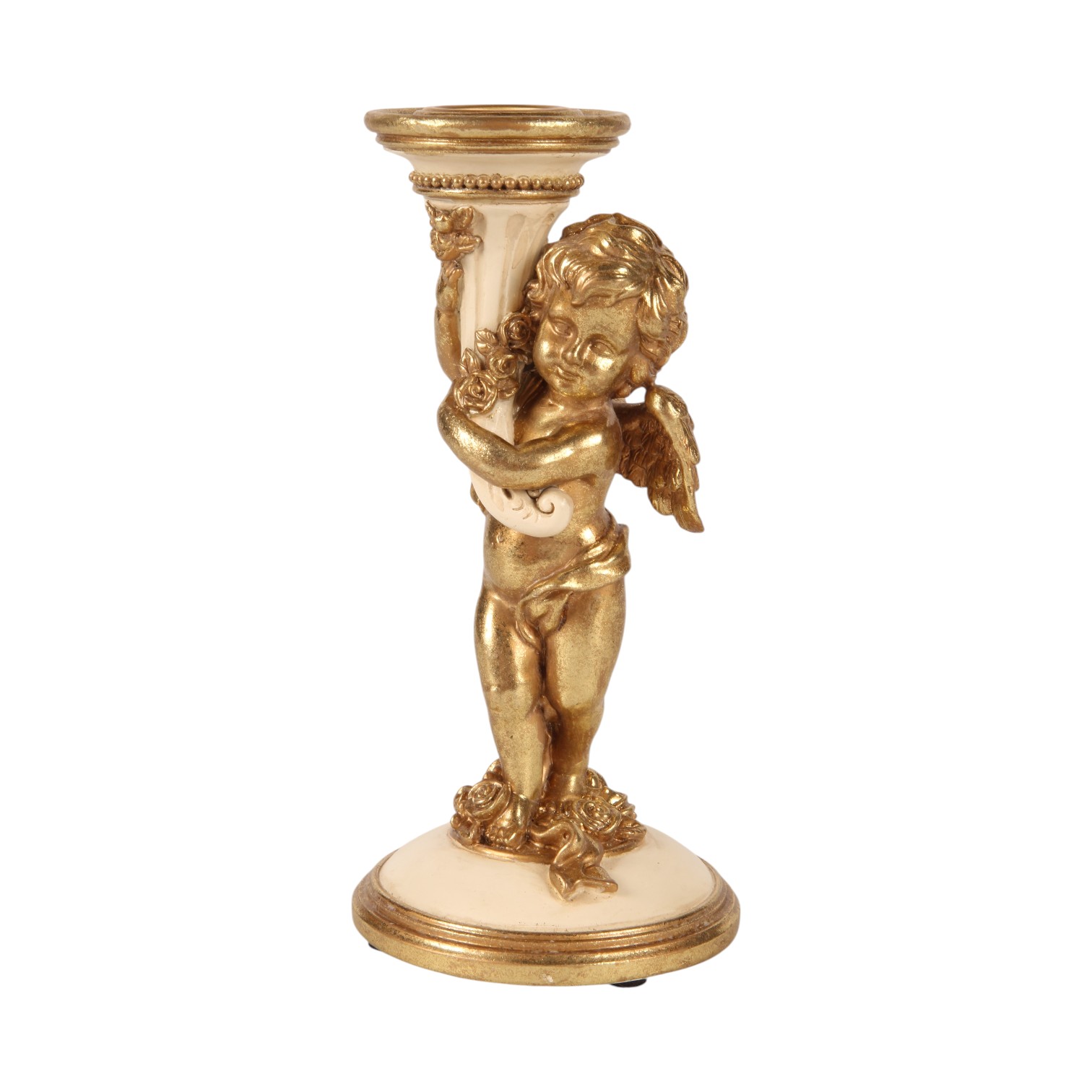 Kandelaar Engel 16 cm - Crème/Goud - Resin