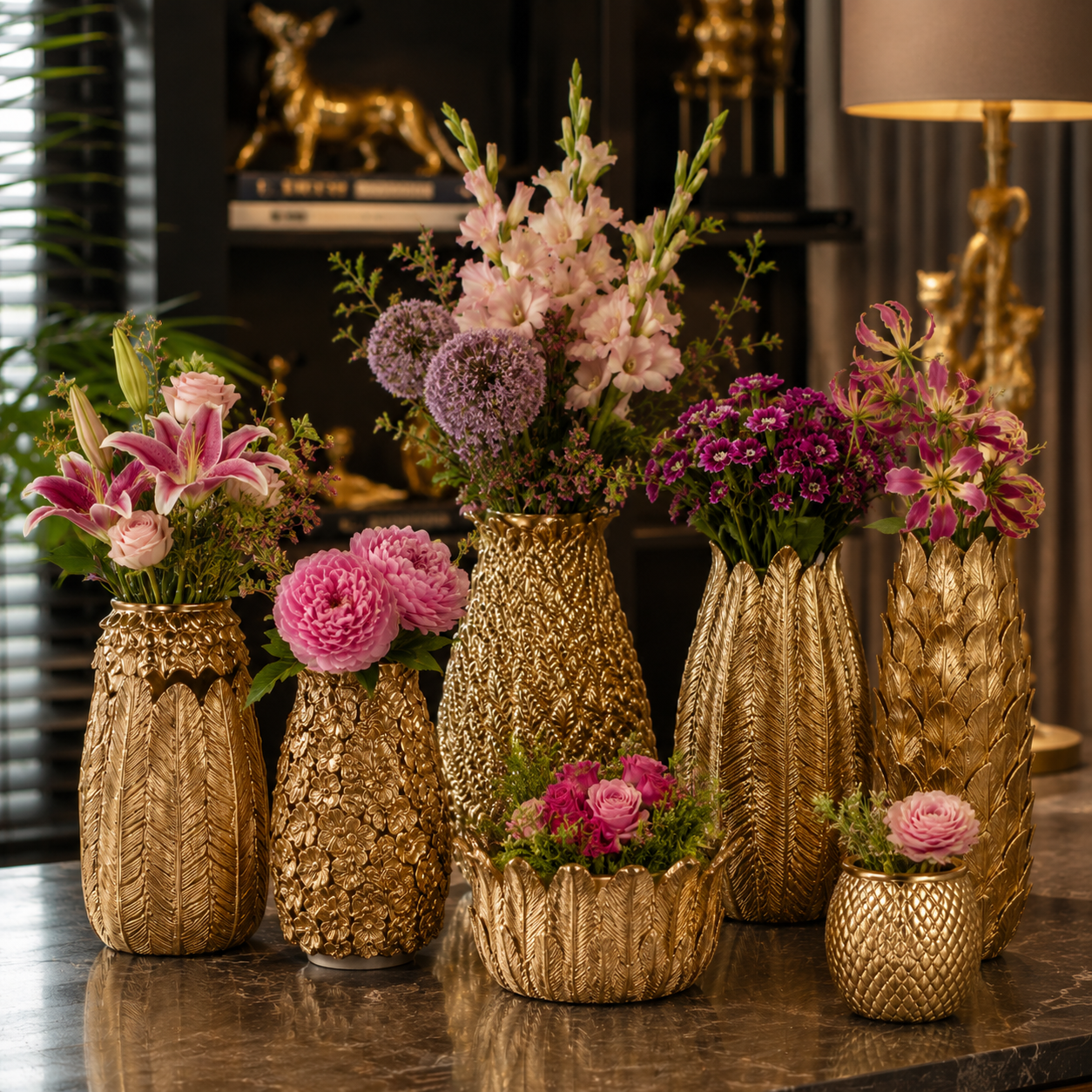 Vaas Bloemen 7,8 cm - Goud - Resin