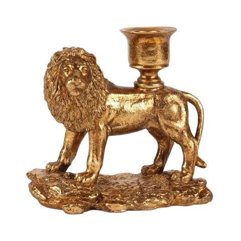 Lion Candle Holder 13 cm - Gold - Resin
