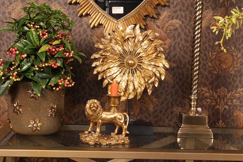 Lion Candle Holder 13 cm - Gold - Resin