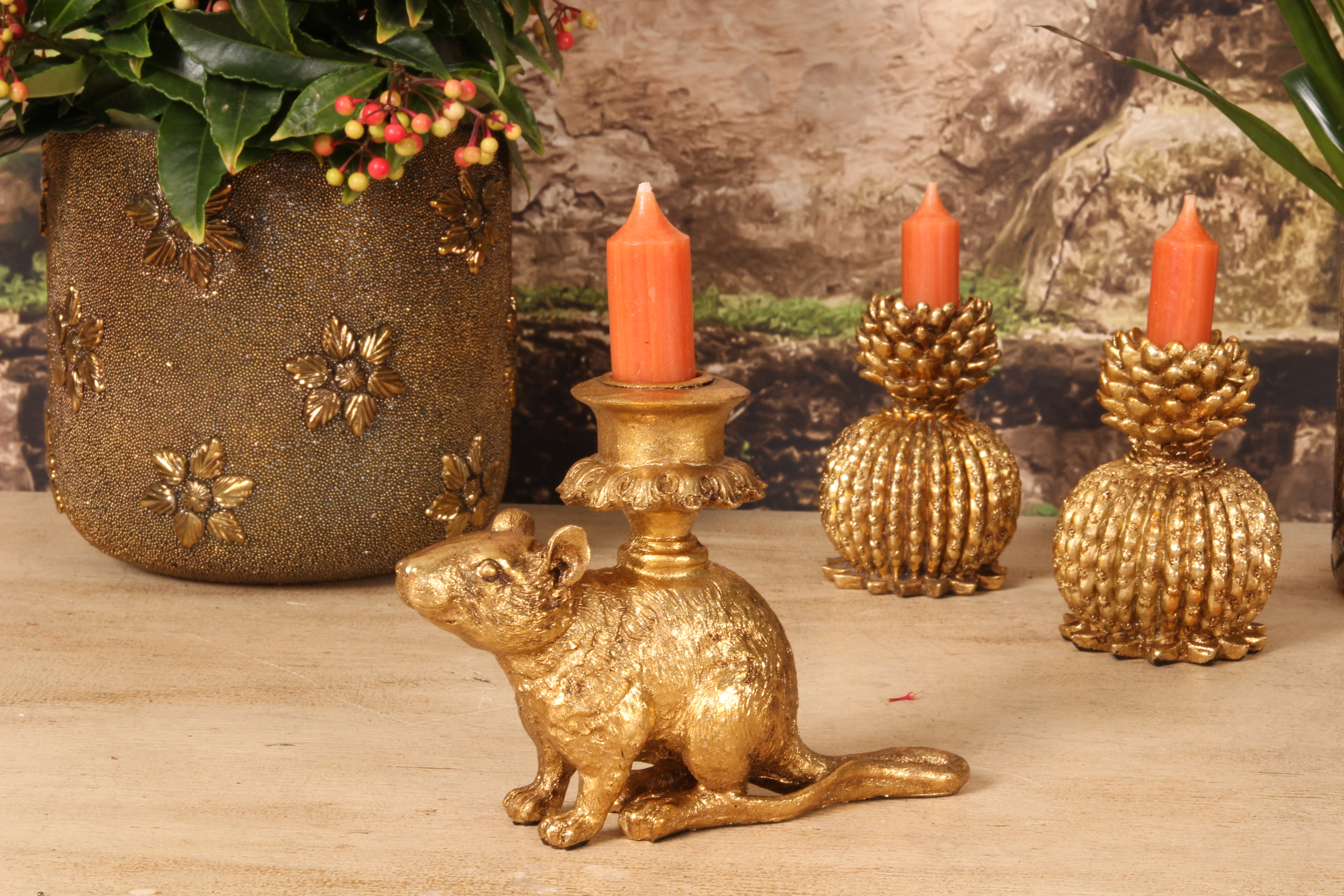 Rat Candle Holder 12 cm - Gold - Resin