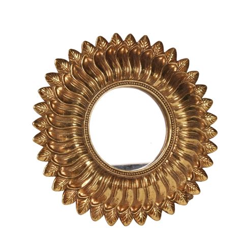 Bloemen spiegel 20 cm - Goud - Resin