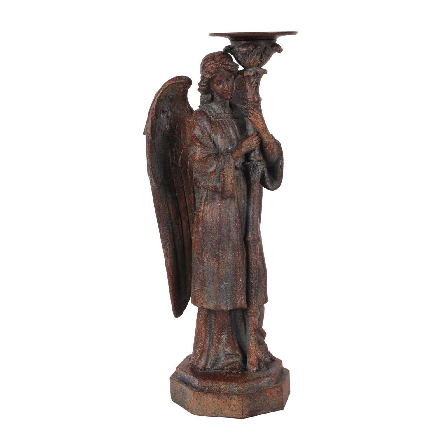Angel Candle Holder 40 cm - Brown Antique - Resin