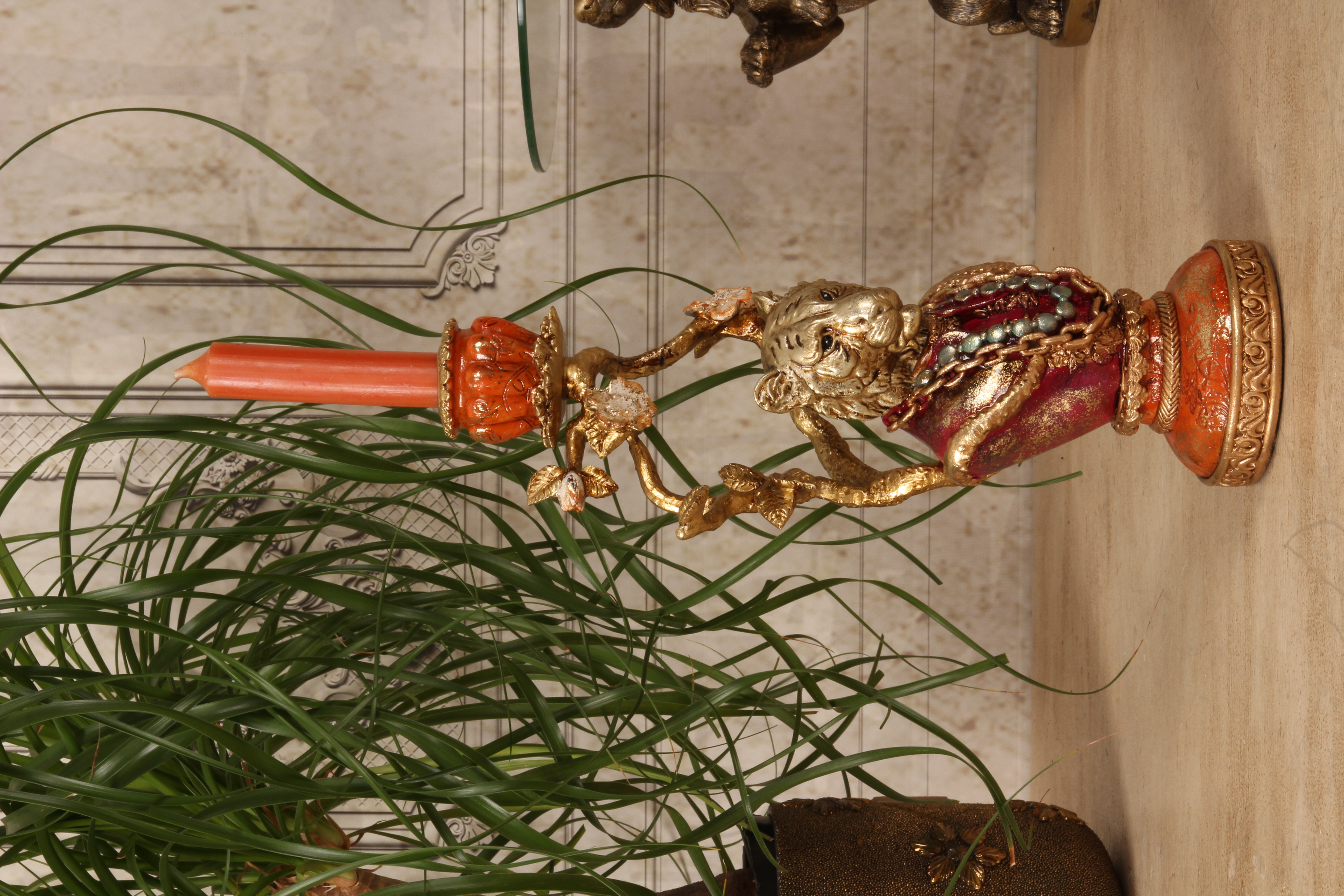 Kandelaar Leeuw 31 cm - Goud - Resin
