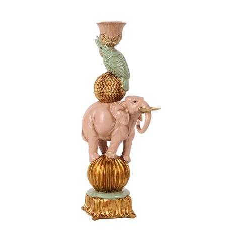 Kandelaar Olifant 27 cm - Roze - Resin