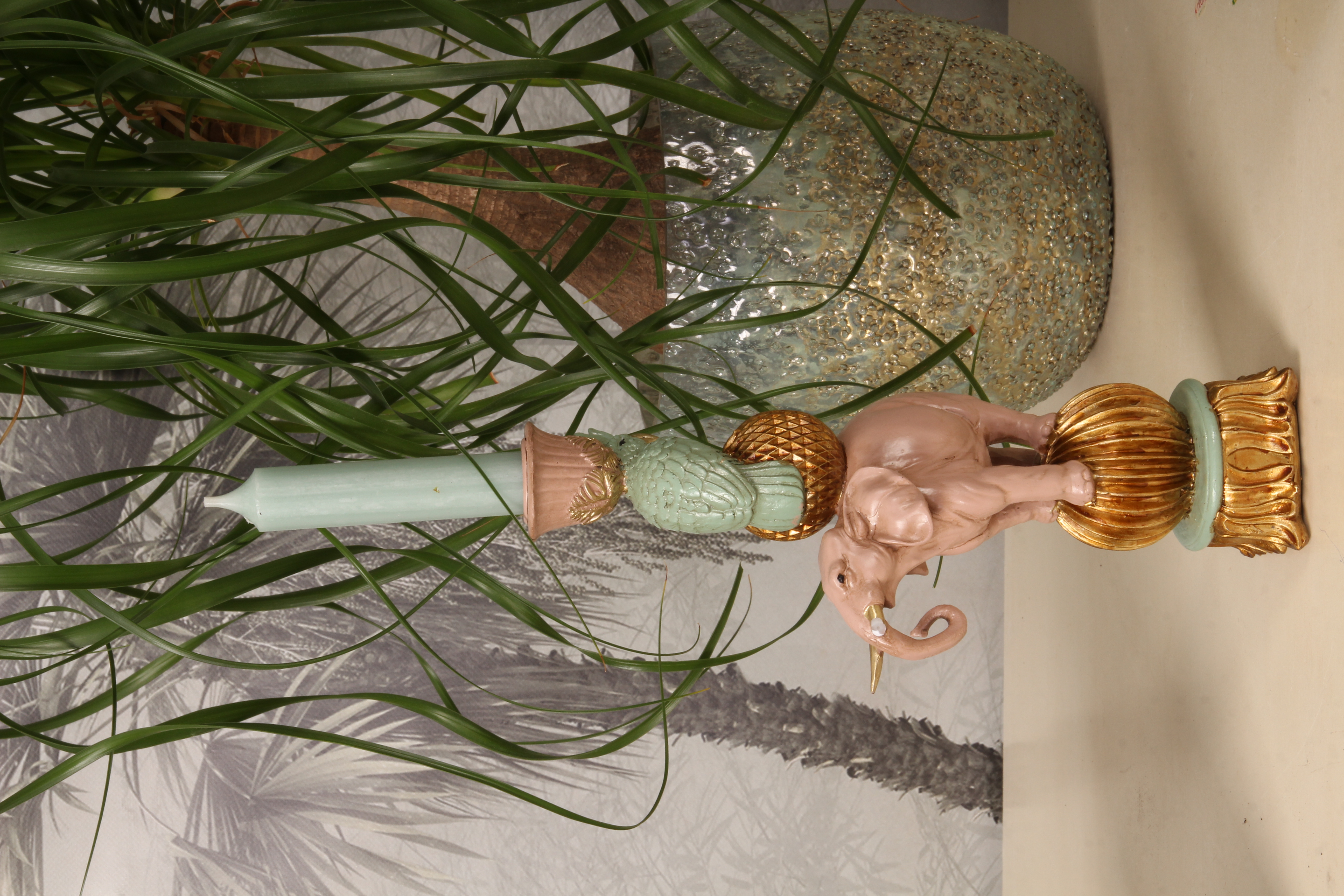 Kandelaar Olifant 27 cm - Roze - Resin