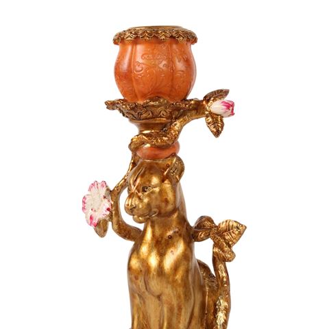 Leopard Candle Holder 26 cm - Gold - Resin