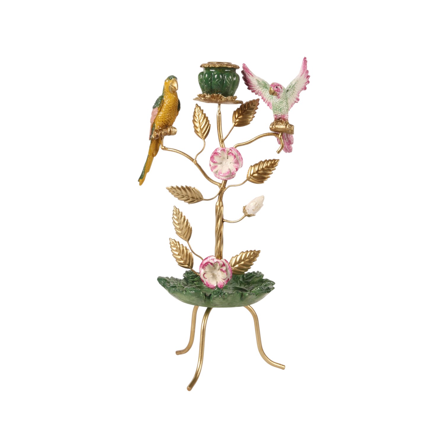 Kandelaar Vogels 38,5 cm - Groen - Resin