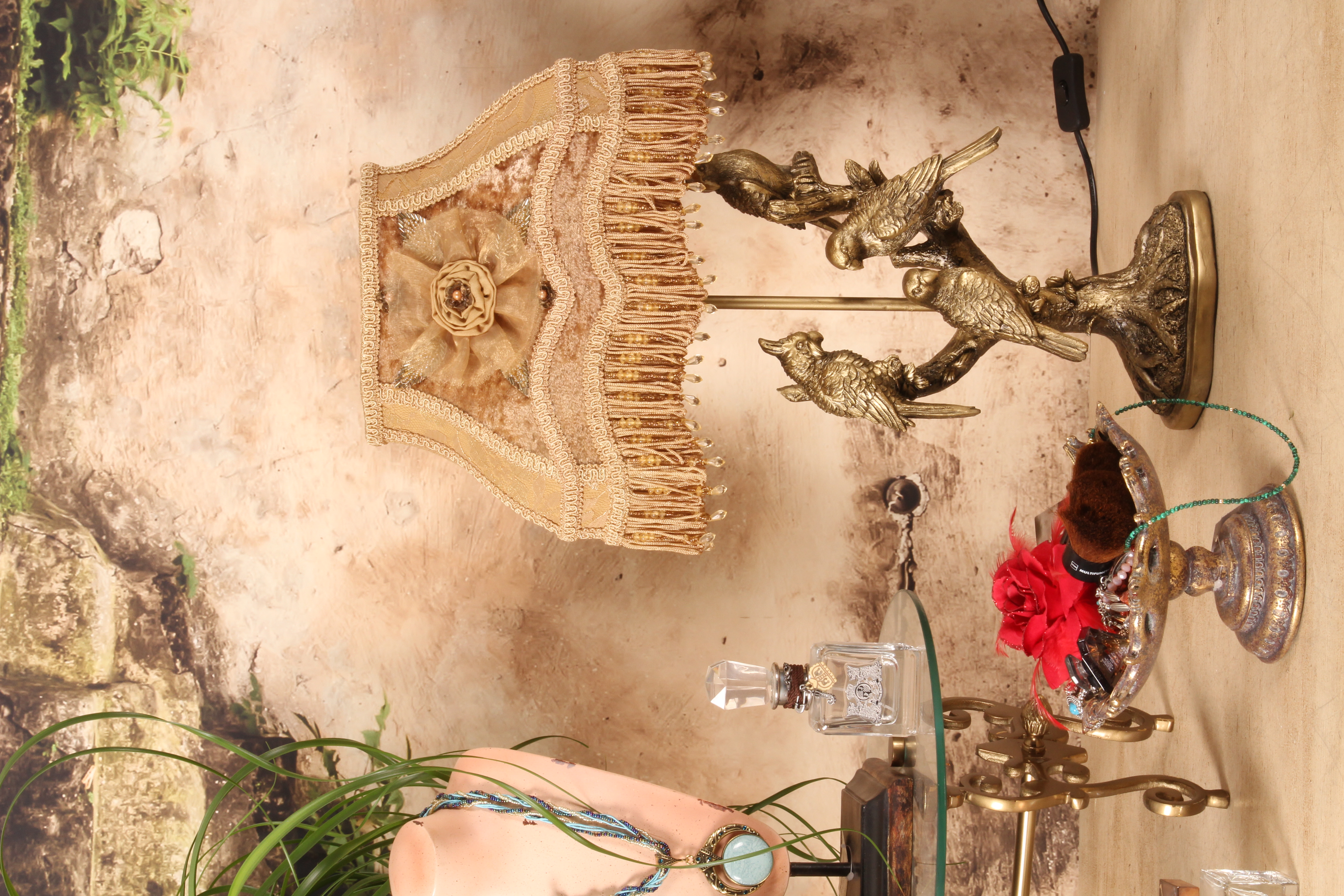 Tafellamp Voet Vogels 44 cm - Goud - Resin