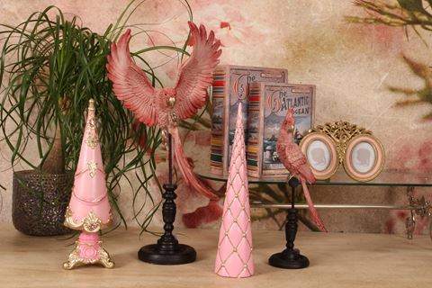 Papegaai op Stok 35 cm - Roze - Resin