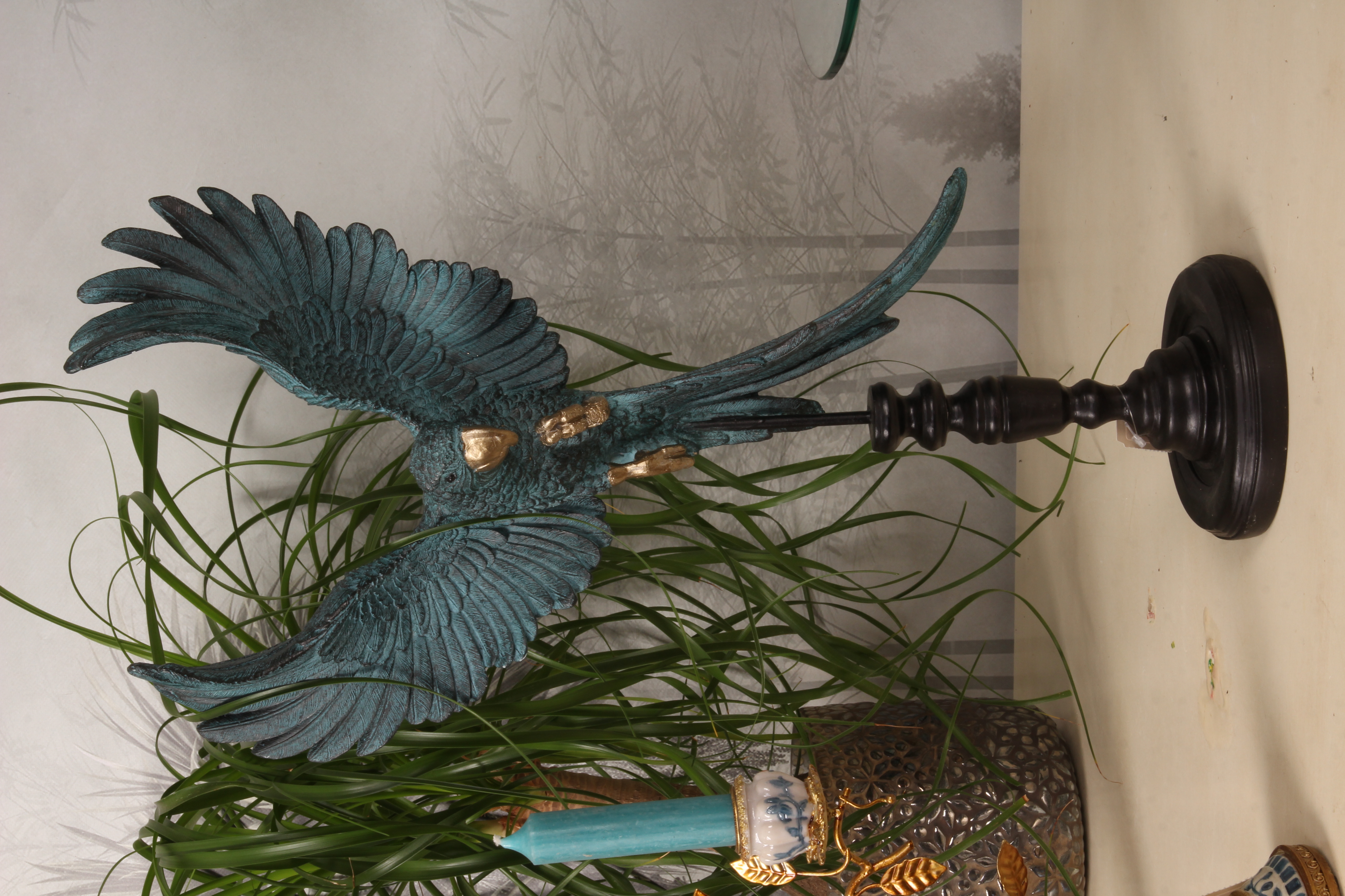 Papegaai op Stok 52,5 cm - Blauw - Resin
