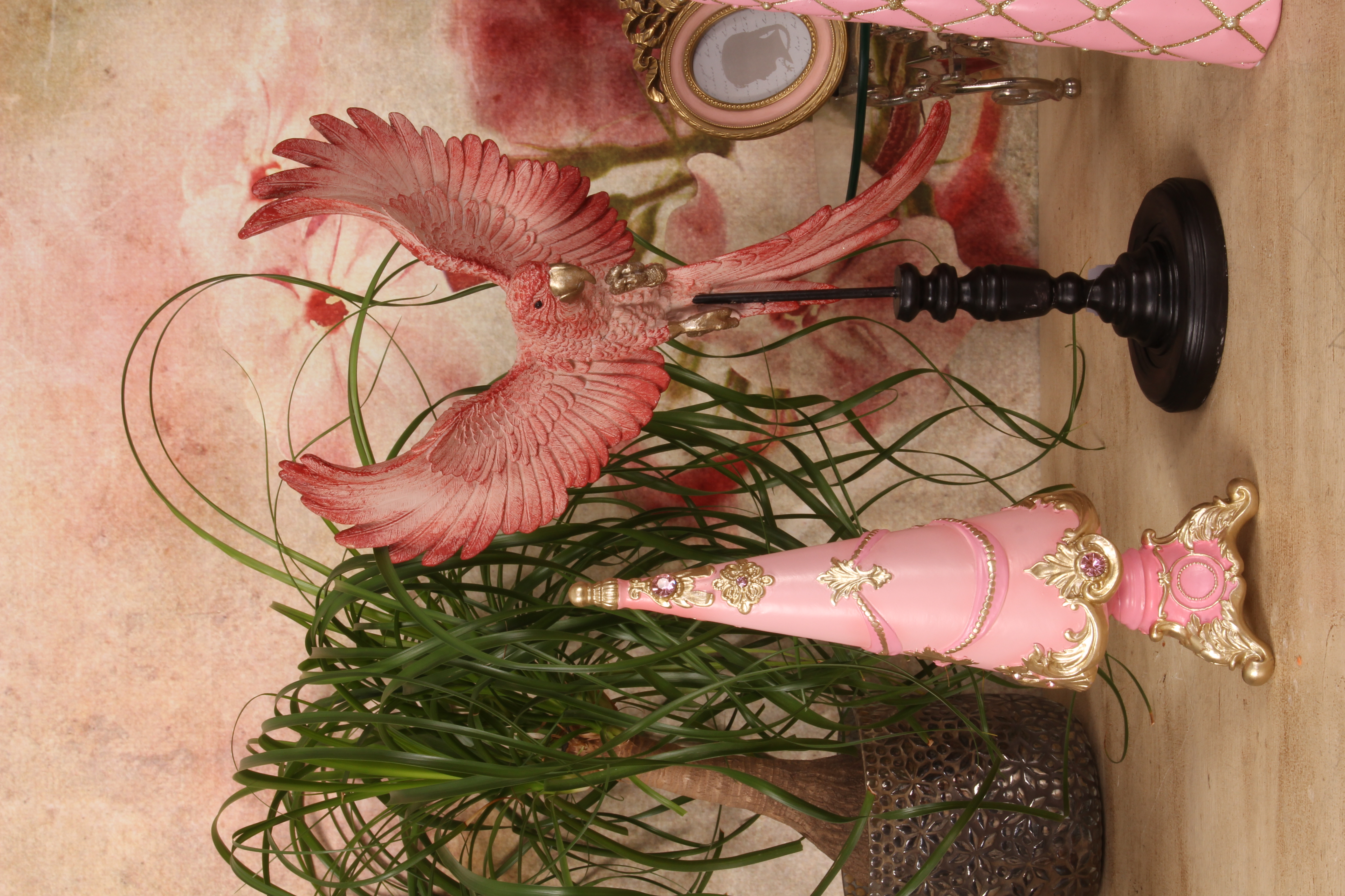 Papegaai op Stok 52,5 cm - Roze - Resin