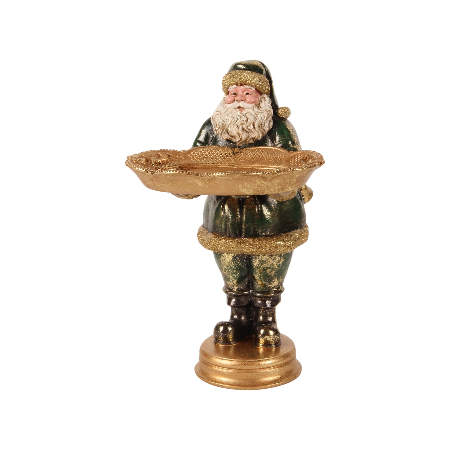 Kerstman met Schaal 24 cm - Groen - Resin