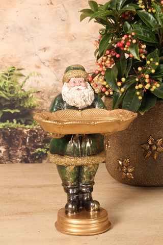 Kerstman met Schaal 24 cm - Groen - Resin