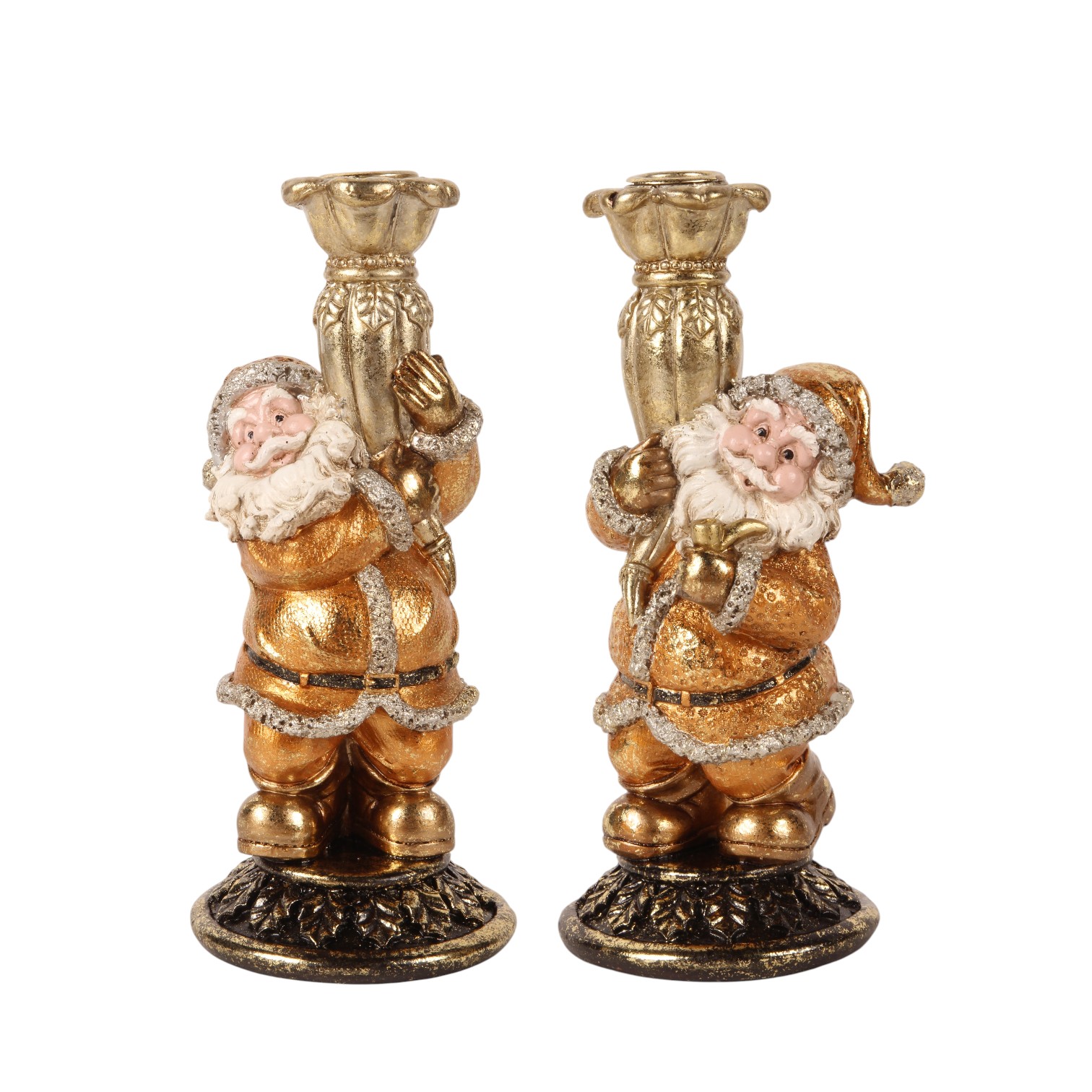 Kandelaar Kerstman 23 cm - Goud - Resin