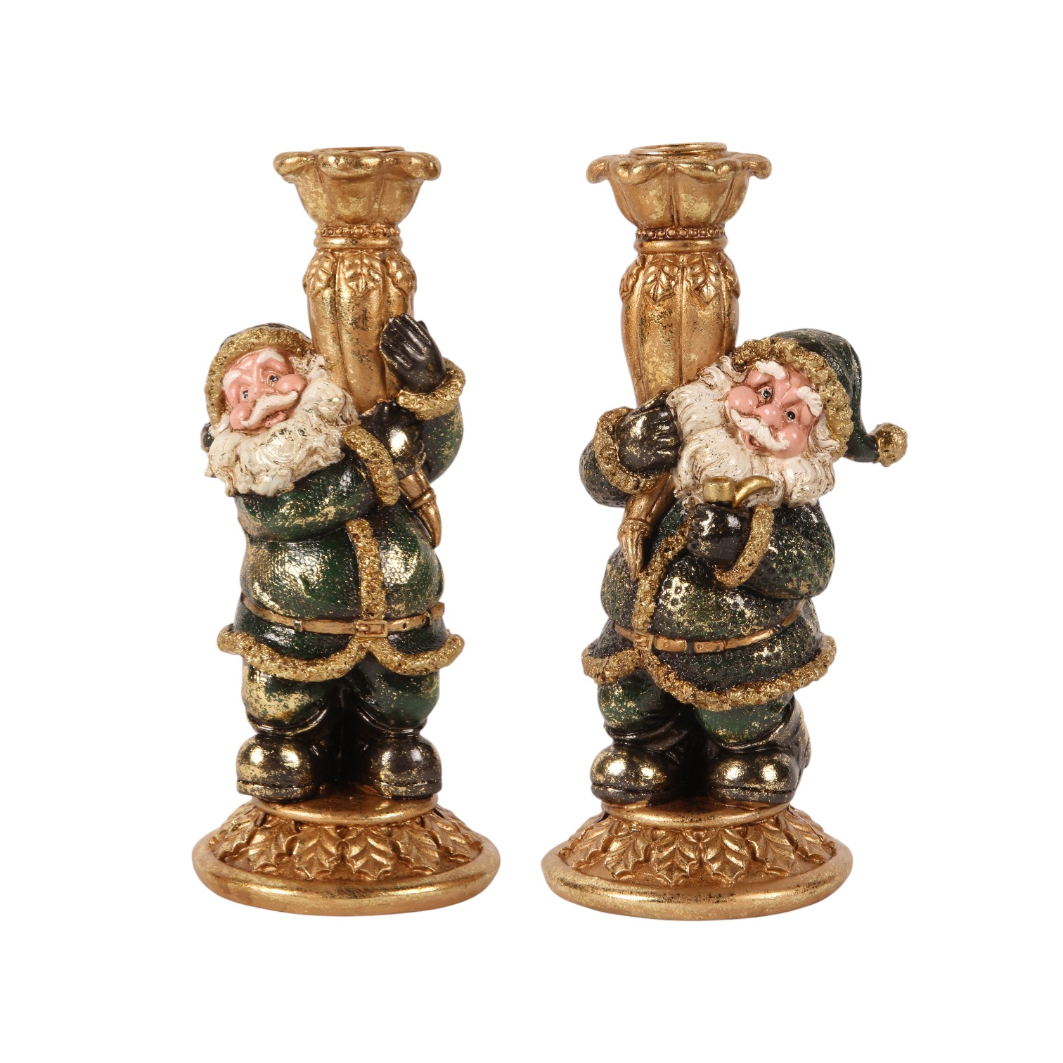 Kandelaar Kerstman 23 cm - Groen - Resin