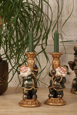 Kandelaar Kerstman 23 cm - Groen - Resin