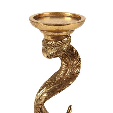 Candle Holder Feather 26,5 cm - Gold - Resin