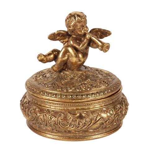 Opbergdoosje Engel 12 cm - Goud - Resin