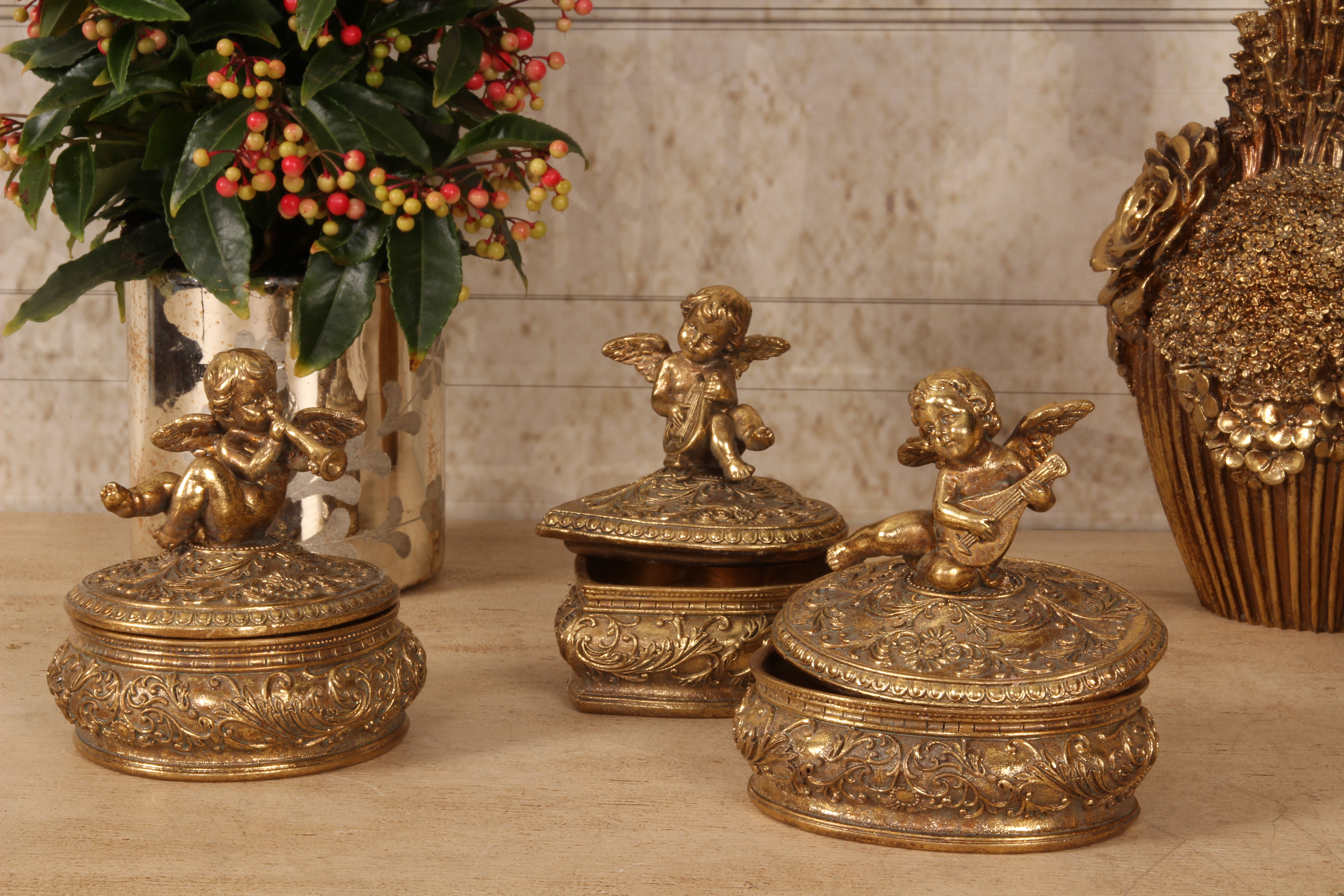 Opbergdoosje Engel 12 cm - Goud - Resin